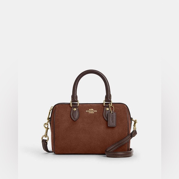 Coach Suede Mini Rowan Bag with Gold Accents NEW with tags NWT - Picture 1 of 13